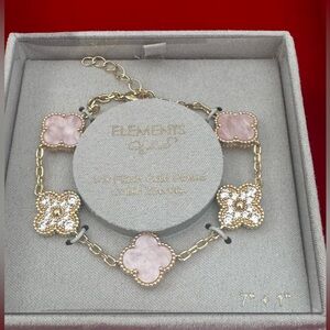 Elements floral bracelet baby pink gold rhinestones gold plated cubic zirconia
